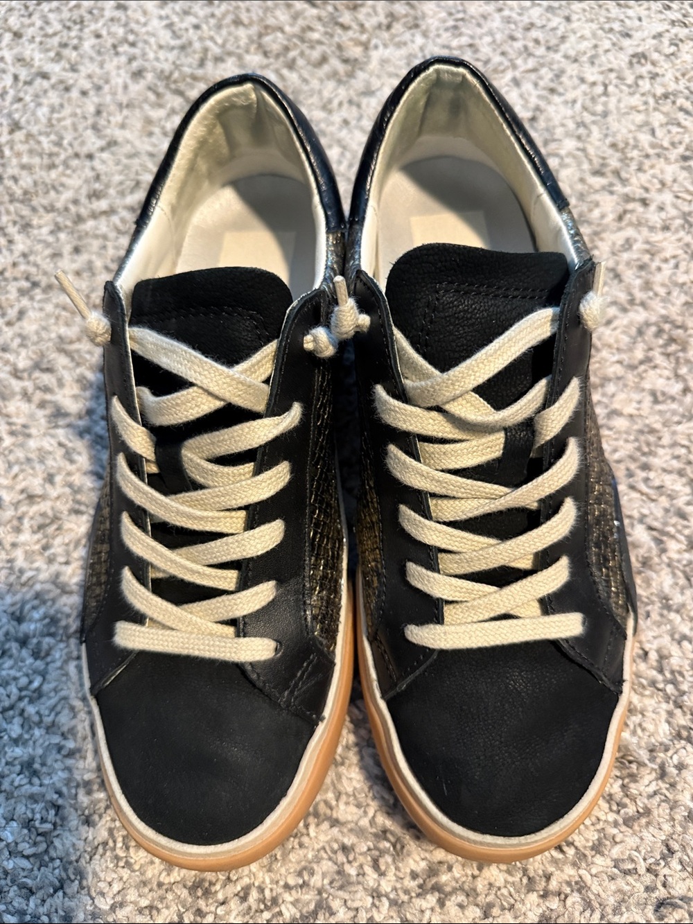 Dolce Vita Black Sneakers with Cream Laces and Tan Outsole
